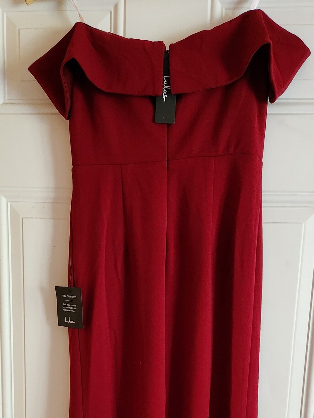 Lulus Song of Love Wine Red Off-the-Shoulder Maxi Dress Size Small NWT - Picture 6 of 6